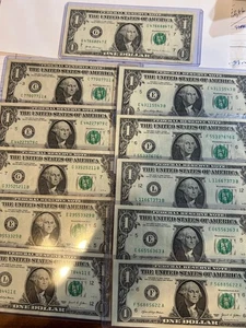 11-$1 notes w/ 4 pairs each-1 Trinary-Various Ages and Conditon (See Descrip) - Picture 1 of 1