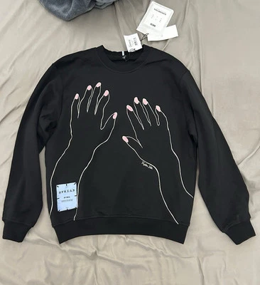 RARE Alexander McQueen Relaxed Fit Embroidered Hands Black Sweater MCQ Striae - Image 1 of 4