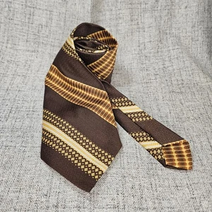 1970's Haband's Necktie Retro Geometric: Brown, Mustard, Rust Colors, Polyester - Picture 1 of 15