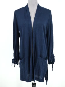 J Jill Love Linen Sweater Womens Small Navy Blue Open Cardigan Tunic Pockets - Picture 1 of 13