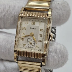 Vintage Fortis Wind Up Gold Tone Dress Men's Mechanical Wristwatch Runs 17J - Picture 1 of 8