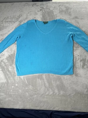 Cárdigan Lauren Ralph Lauren 100% algodón talla 2X azul tejido con cable Foto 1 de 4