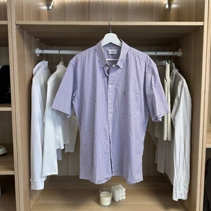 Yves Saint Laurent Mens Short-Sleeve Shirt Size XL Striped White Purple YSL - Picture 1 of 6