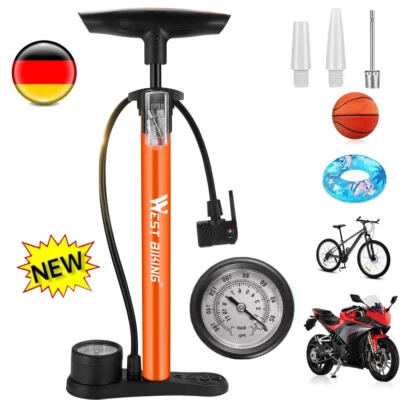 MARKENLOS ⭐Luftpumpe Hochdruck Fahrradpumpe 11 bar Standpumpe Manometer alle Ventile DHL⭐