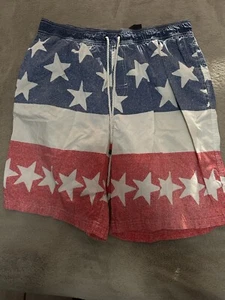 Tommy Hilfiger Mens American Flag Swim Trunks Size L Red White Blue Drawstring - Picture 1 of 7