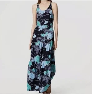NWT Maxi Dress Ann Taylor LOFT $98 Size 14 Blue Floral Side Zip Criss Cross Back - Picture 1 of 9