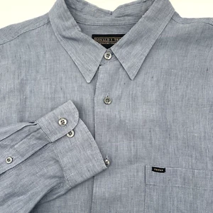 Donald J. Trump Signature Collection Mens Large Blue Linen Long Sleeve Button Up - Picture 1 of 5
