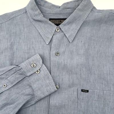 Donald J. Trump Signature Collection Mens Large Blue Linen Long Sleeve Button Up - Image 1 of 4