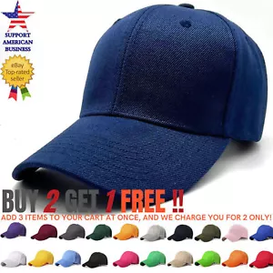 Solid Plain Baseball Cap Trucker Hats Blank Hat Ball Men Women Adjustable Size - Picture 1 of 32