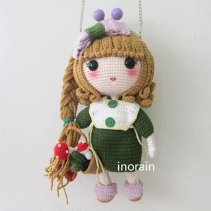 Crochet Amigurumi Cute Plush Doll Mushroom Girl Metal Frame Kiss Lock Bag Purse - Picture 1 of 11