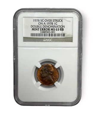 1978 5C Over Struck On A 1978 1C Double Denomination MS63RB Mint Error Coin - Image 1 of 4