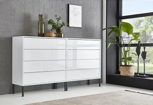 BMG Möbel Sideboard Mailand Set 1, grifflos, Metallfüßen, Weiß/ Weiß hochglanz - Bild 1 von 1