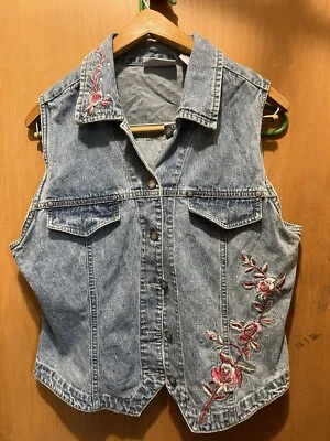 Chaleco Denim L Vintage Y2K Bill Blass Bordado Rosas Con Estrás Adornado Foto 1 de 4