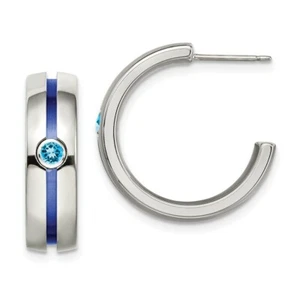Edward Mirell Grey Ti Brushed Blue Anodized Blue Topaz Hoop Earrings - Picture 1 of 5