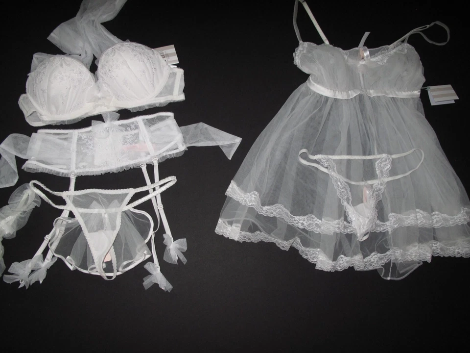 32D 34C 36B  VICTORIA'S SECRET I DO EMBROIDERED  Bridal 6 Piece Demi Bra Set NWT - Image 1 of 4