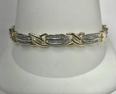 14k Yellow & White Gold KISSES Double Diamond Tennis Bracelet 1 Ct.  15.4g 7.5” - Image 1 of 4
