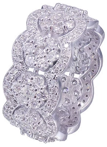 Anello fascia eternità oro bianco 14 kt taglio tondo laboratorio diamanti stile antico deco 3,50 - Foto 1 di 10