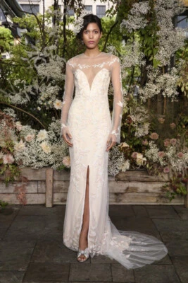Alexandra Grecco Cyprus 2 Wedding Dress Blush Slit Sleeves Floral  Modern Chic - Image 1 of 4