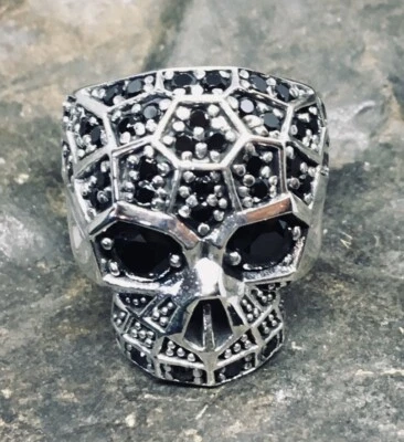 Anello Teschio .925 Argento Motociclista Heavy Metallo Gotico Lab-Created Cubici - Immagine 1 di 4