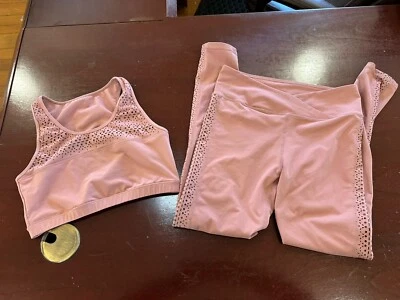 Mono B Large Pink Peach Leggings Sports Bra Matching Set Yoga #1313 - Image 1 of 4