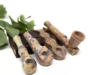 4er Set Pfeifen - Naturstein Tabakpfeifen - 4 cm geschnitzt & 5 Zoll runde Pfeifen - Bild 1 von 5