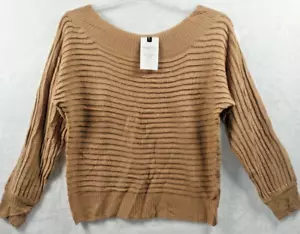 Adreamly Gold Waffle Knit Off the Shoulder Long Sleeve Sweater Size M NWT - Picture 1 of 3