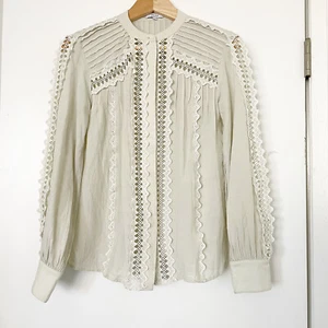 Blusa Reiss Mujer Talla 4 Chantal Broderie Plisada Ojales Encaje Victoriano Elegante - Imagen 1 de 10