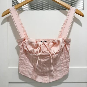 Vtg Y2K Beverly Beck Pastel Pink Bustier Crop Top Coquette XS Sexy Cottagecore - Picture 1 of 7