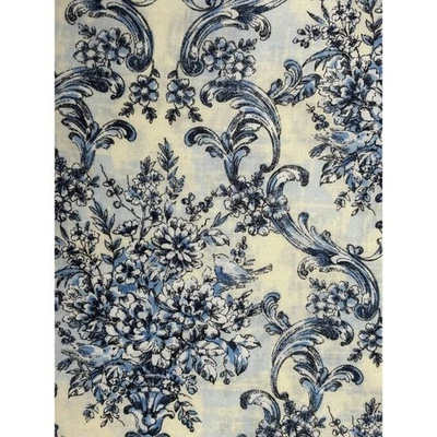 Blue White Cream Floral Scroll- Hobby Lobby- Cotton Quilting Fabric- By the Yard - Image 1 of 3