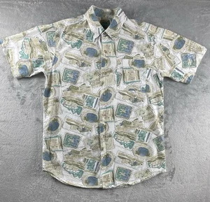 Royal Robbins WORLD Camp Hemd Herren Medium geometrische Postkarten Hawaii Angeln - Bild 1 von 6