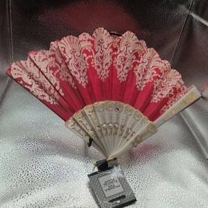Abanico Plegable Patrón Flor Bronceadora Estilo Chino Abanico Sedoso Accesorios Rosa Rojo - Imagen 1 de 3
