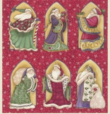 CLEARANCE - CHRISTMAS SPIRIT' TALL SANTAS IN ROBES ON RED - CLOTHWORKS - Image 1 of 2