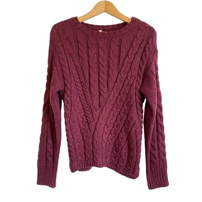 POL burgundy cable knit pullover sweater round neckline solid warm Size Med - Image 1 of 4
