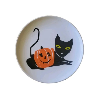 Crate & Barrel Melamine Black Cat & Pumpkin 9" Lunch Plate Six (6) - Image 1 of 3
