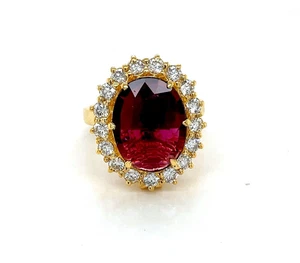 Anello con diamanti in tormalina rosa stile Artdeco, anello con diamanti in... - Foto 1 di 6