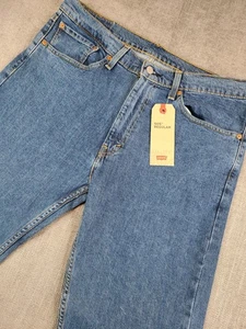 Pantalones de mezclilla Levis 505 para hombre 36x32 azul recto rojo lengüeta elástica lavado medio regular nuevos con etiquetas - Imagen 1 de 8