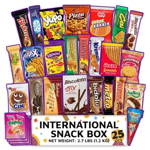 Caja de bocadillos internacionales, Premium 25 caja de bocadillos extranjeros de tamaño completo, de todo el mundo - Imagen 1 de 12