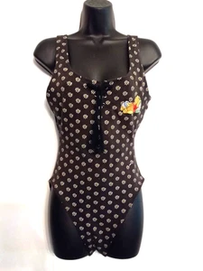 Traje de baño para mujer Disney Pooh talla 7/8 desteñido negro estampado floral RARO DE COLECCIÓN pierna alta - Imagen 1 de 9