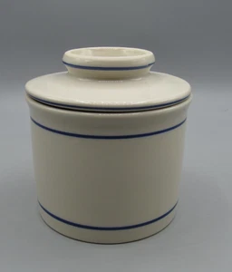 Butter Keeper French Bell Stoneware Dish Crock Storage Norpro 4” w/Blue Stripe - Picture 1 of 7