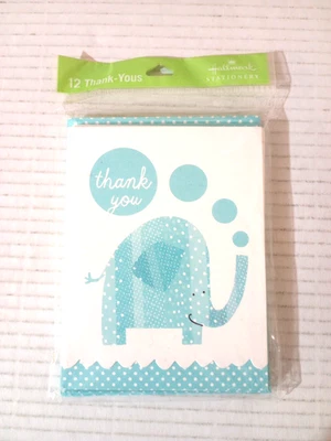 Hallmark 12 Thank You Cards Elephant Aqua Stationery Blank Inside with envelopes - Image 1 of 3