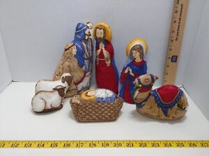 Vintage Jesus Nativity Set Christianity Plush Fabric Double Sided Christmas 