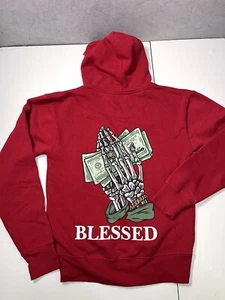 Rue 21 x Dark Sundaze Herren Hoodie "Blessed" Gr. S rot Skelett Bargeld Geld - Bild 1 von 4