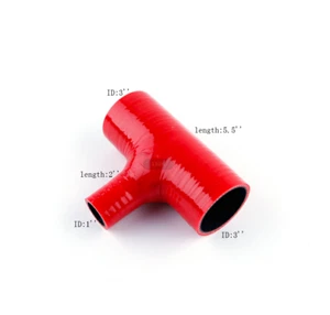 T-sharp Hose length: 5.5'', ID76mm to 76mm T:ID25mm ,Silicone Coupler Pipe Red - Imagen 1 de 9