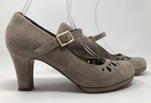 Clarks Artisan 5.5 (39) D US 8 taupe suede & patent high heel strap courts shoes - Picture 1 of 12