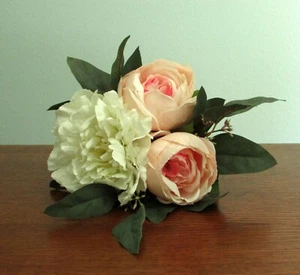 Silk Flower WEDDING BOUQUET Pink Roses, White Peony, Eucalyptus - Picture 1 of 5