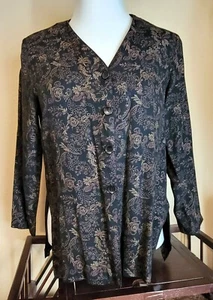 BRIGGS New York Damen Vintage Bluse Gr. M schwarz/braun langarm zierlich - Bild 1 von 4