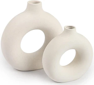 Keramik Vasen 2er Set, moderne Vasen für Wohndeko, weiß Boho Style zum Wohnen  - Bild 1 von 12