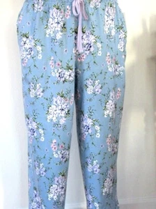 Womens Cotton Pajama Pants Sleepwear Cropped PJs Blue Floral Charter Club 1X NEW - Picture 1 of 10