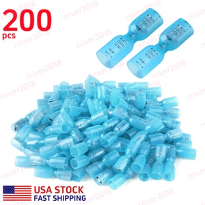 200pcs Marine Grade Blue Heat Shrink Female Spade Connector Terminals AWG 16-14 - Foto 1 di 11