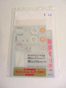 STICKER BBR DECALS DEC 42 A B FERRARI F2001 1/18 WINNER AUSTRALIAN G P 2002 - Foto 1 di 1